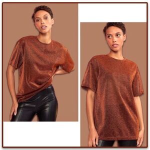 NWT Cynthia Rowley Glitter Tee in Bronze